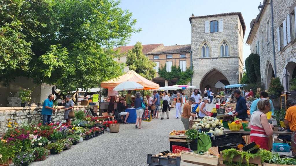 Fresh produce at a farmers market in Lot-et-Garonne.